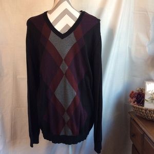Claiborne Sweater Argyle Burgundy/Gray/Black Grandpacore Sz Small